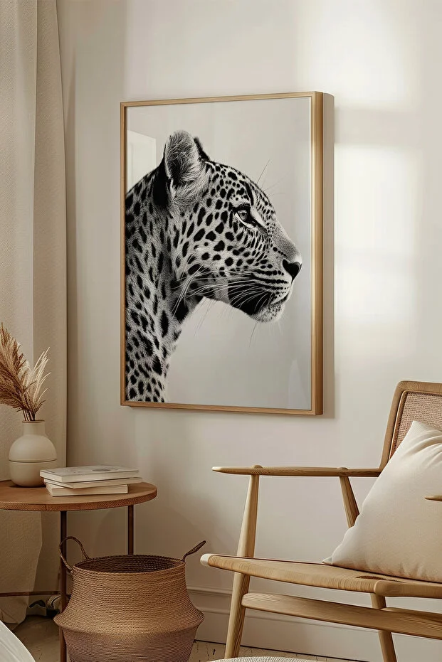 3'lü Siyah Beyaz Oturma Odası Duvar Dekoru, Çita, Jaguar Duvar Dekoru Yüksek Kalite Çerçevesiz 13x18